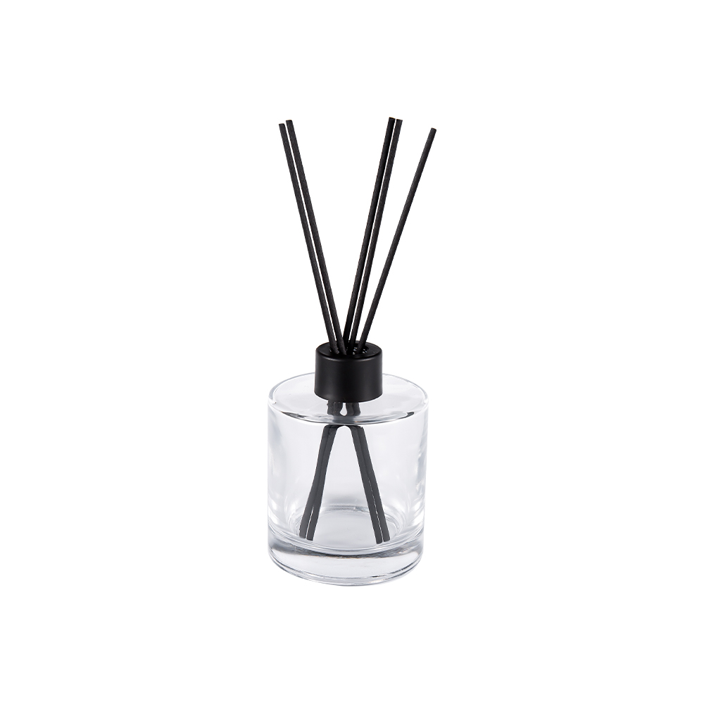 HJ-RX2109 Cylindryczna butelka z dyfuzorem ze szkła flintowego Plastikowa aluminiowa nakrętka Kolorowa naklejka z włókna