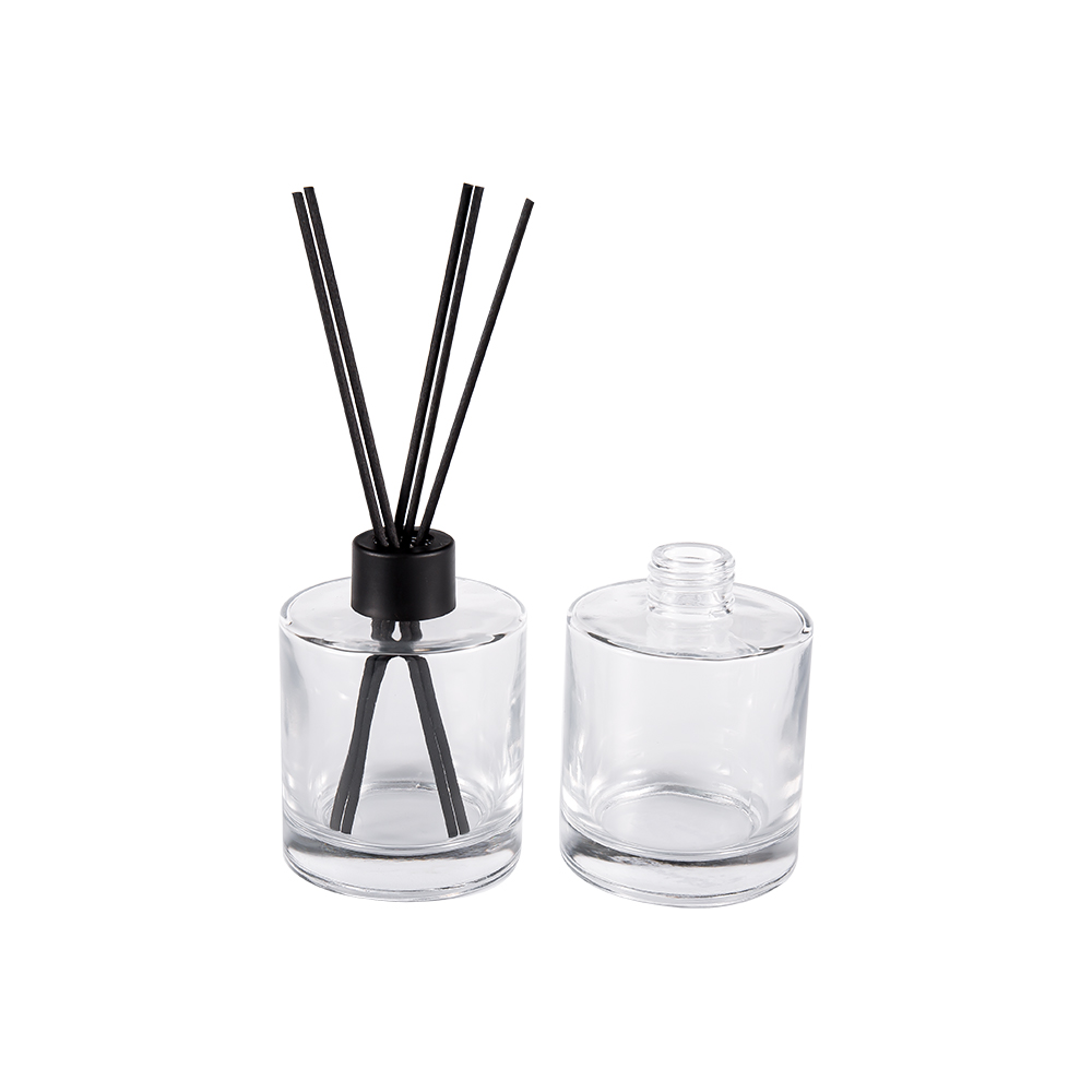 HJ-RX2109 Cylindryczna butelka z dyfuzorem ze szkła flintowego Plastikowa aluminiowa nakrętka Kolorowa naklejka z włókna