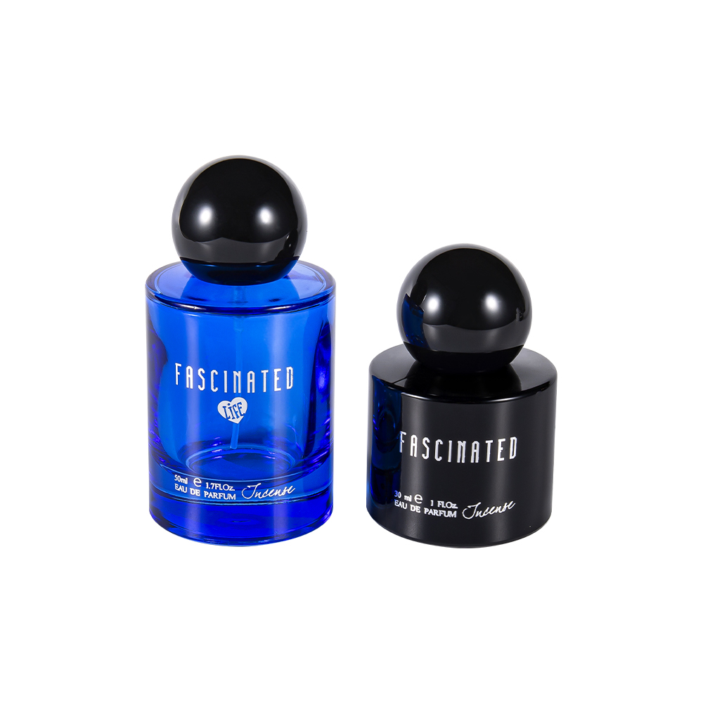 GC4749-WJ2537 50 ml cylindryczna szklana butelka perfum powlekana złotą folią z kulistą plastikową nakrętką ABS PP