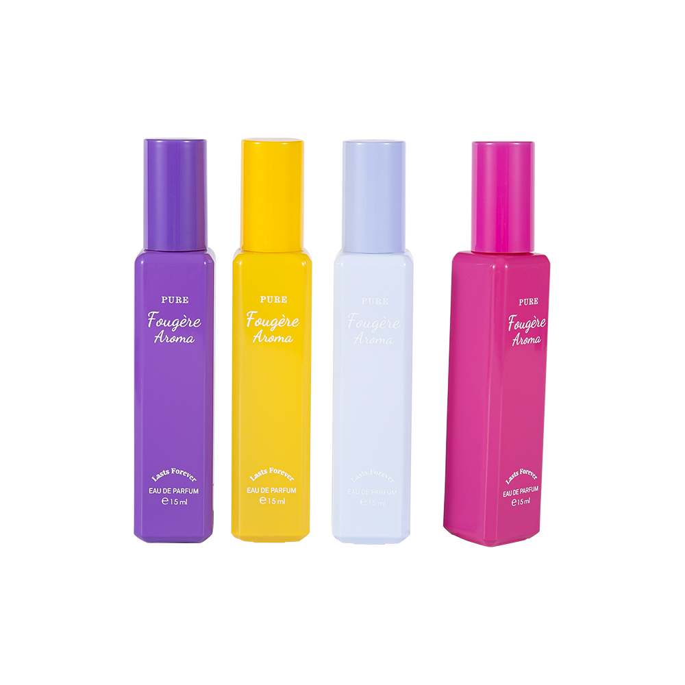 GC4222-WJ2369 15 ml szklana butelka perfum powlekana o małej pojemności z kolorową plastikową nakrętką z PP