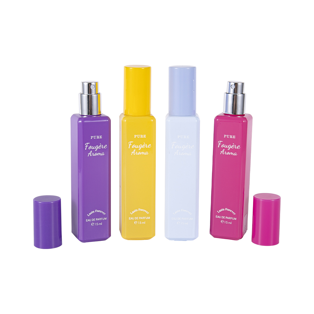 GC4222-WJ2369 15 ml szklana butelka perfum powlekana o małej pojemności z kolorową plastikową nakrętką z PP