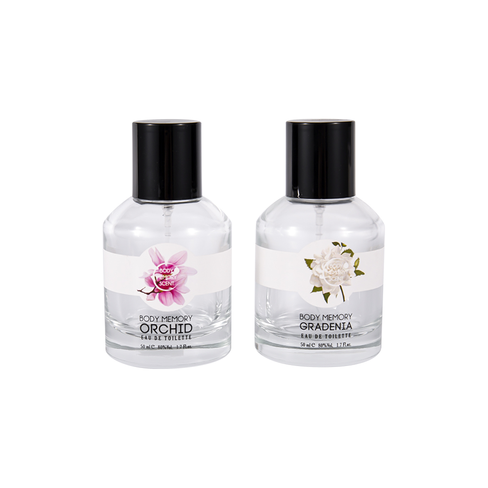 GC4815-WJ2531 50 ml przezroczysta szklana butelka na perfumy z czarną plastikową nakrętką z PP