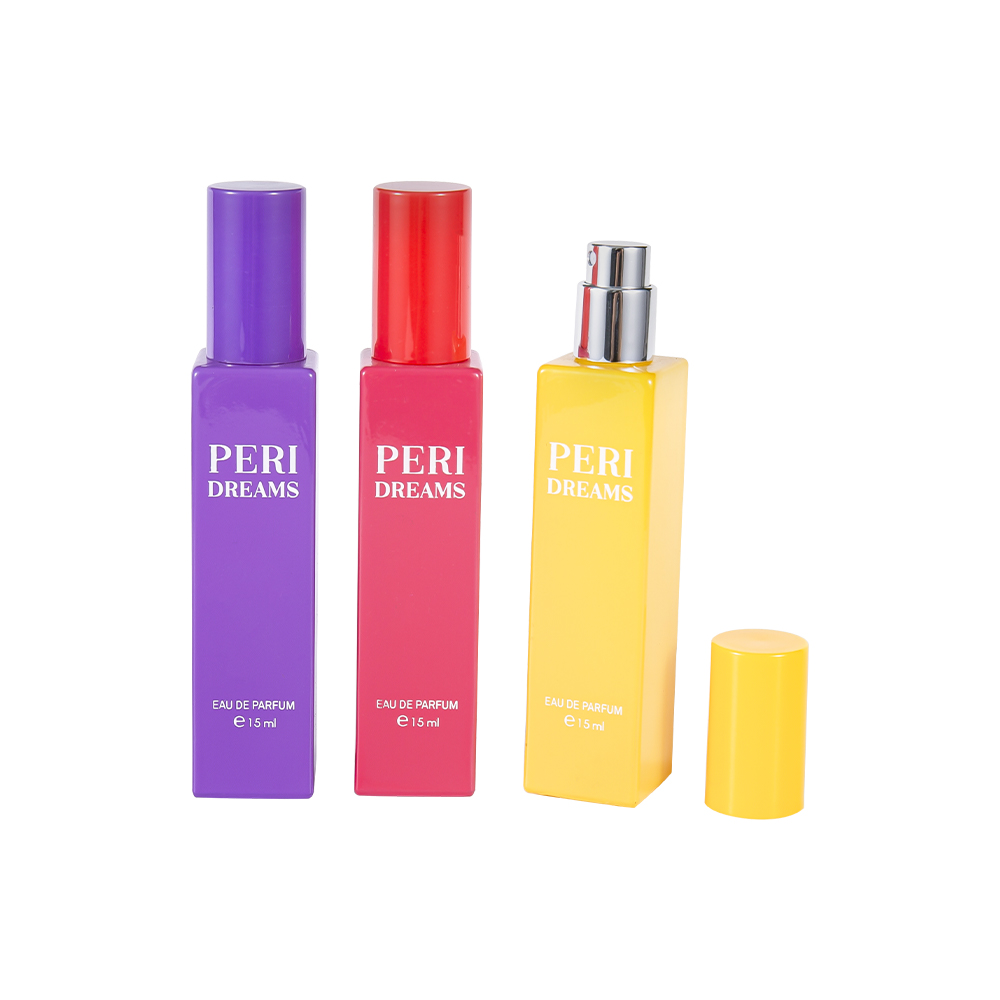 GC4421-WJ2369B Prostokątna szklana butelka perfum o pojemności 15 ml, powlekana, z cylindryczną nakrętką z PP