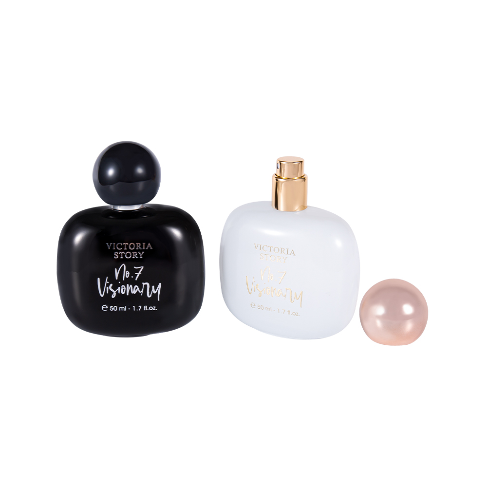 KY943-WJ2434 50 ml powlekana szklana butelka perfum tłoczona na gorąco Kulista nasadka na perfumy ABS