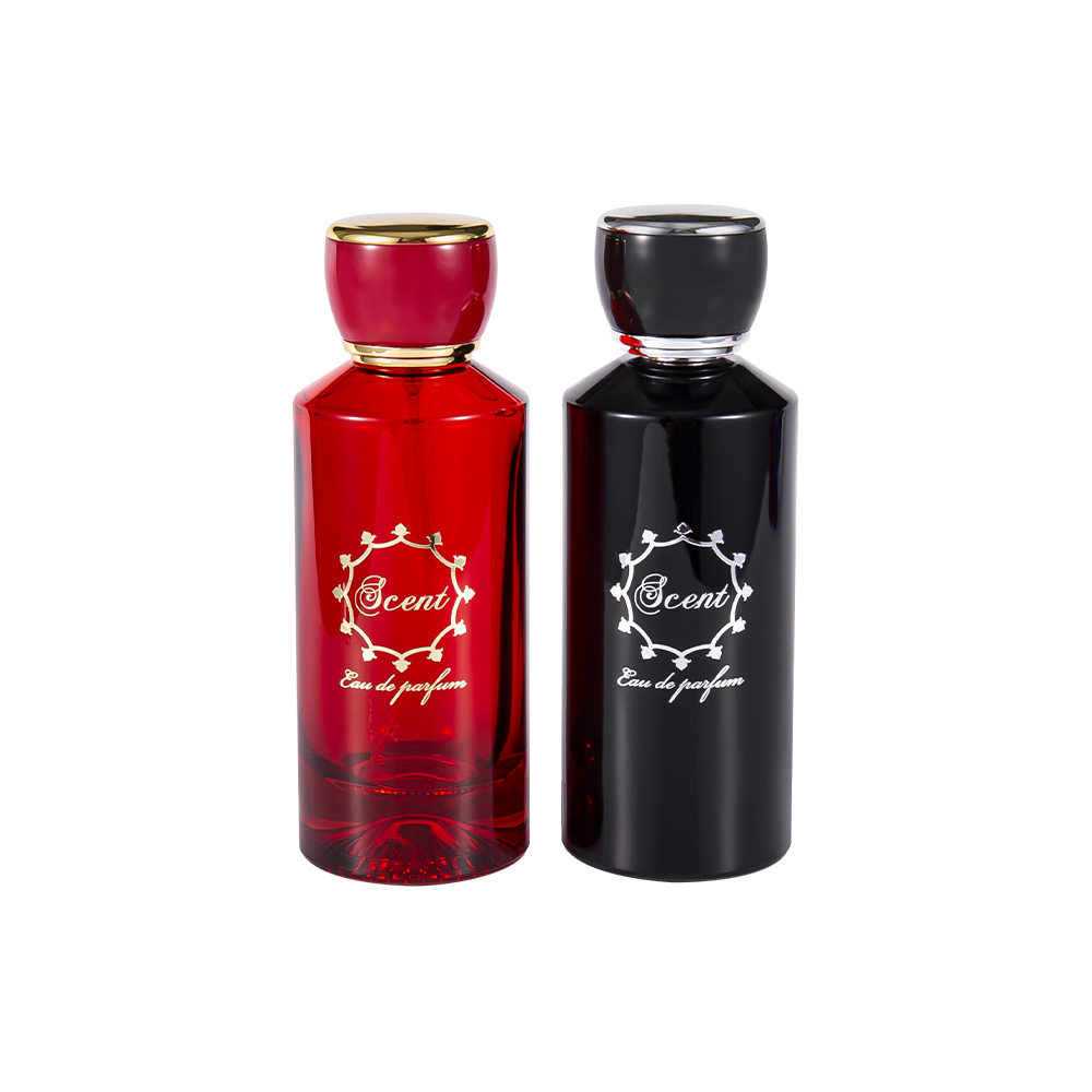 GC4406-WJ2071 100 ml wzorzysta butelka perfum z dnem z jasnoczerwoną i czarną plastikową okrągłą nasadką na perfumy ABS