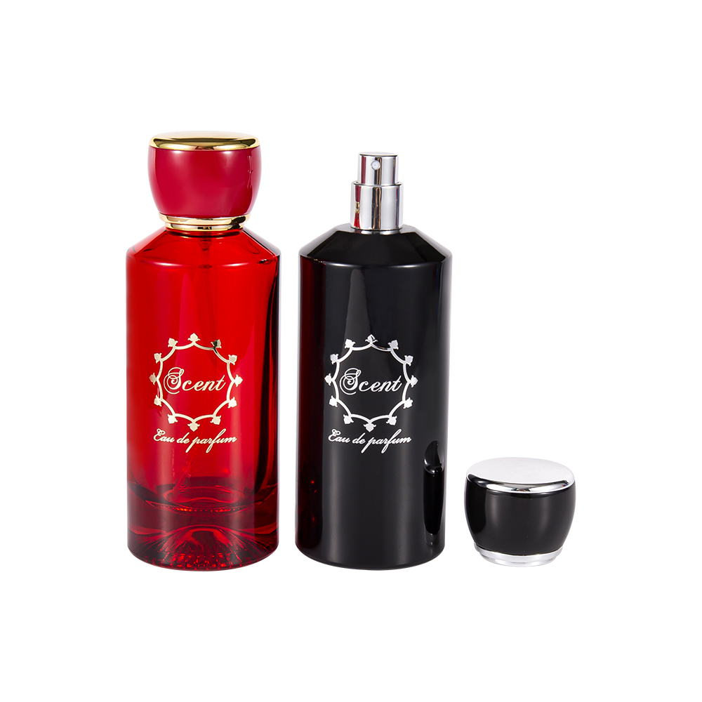 GC4406-WJ2071 100 ml wzorzysta butelka perfum z dnem z jasnoczerwoną i czarną plastikową okrągłą nasadką na perfumy ABS