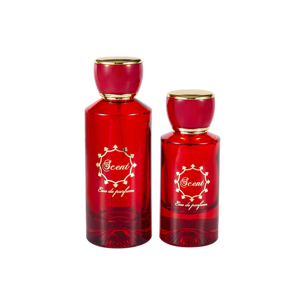 GC4406-WJ2071 100 ml wzorzysta butelka perfum z dnem z jasnoczerwoną i czarną plastikową okrągłą nasadką na perfumy ABS